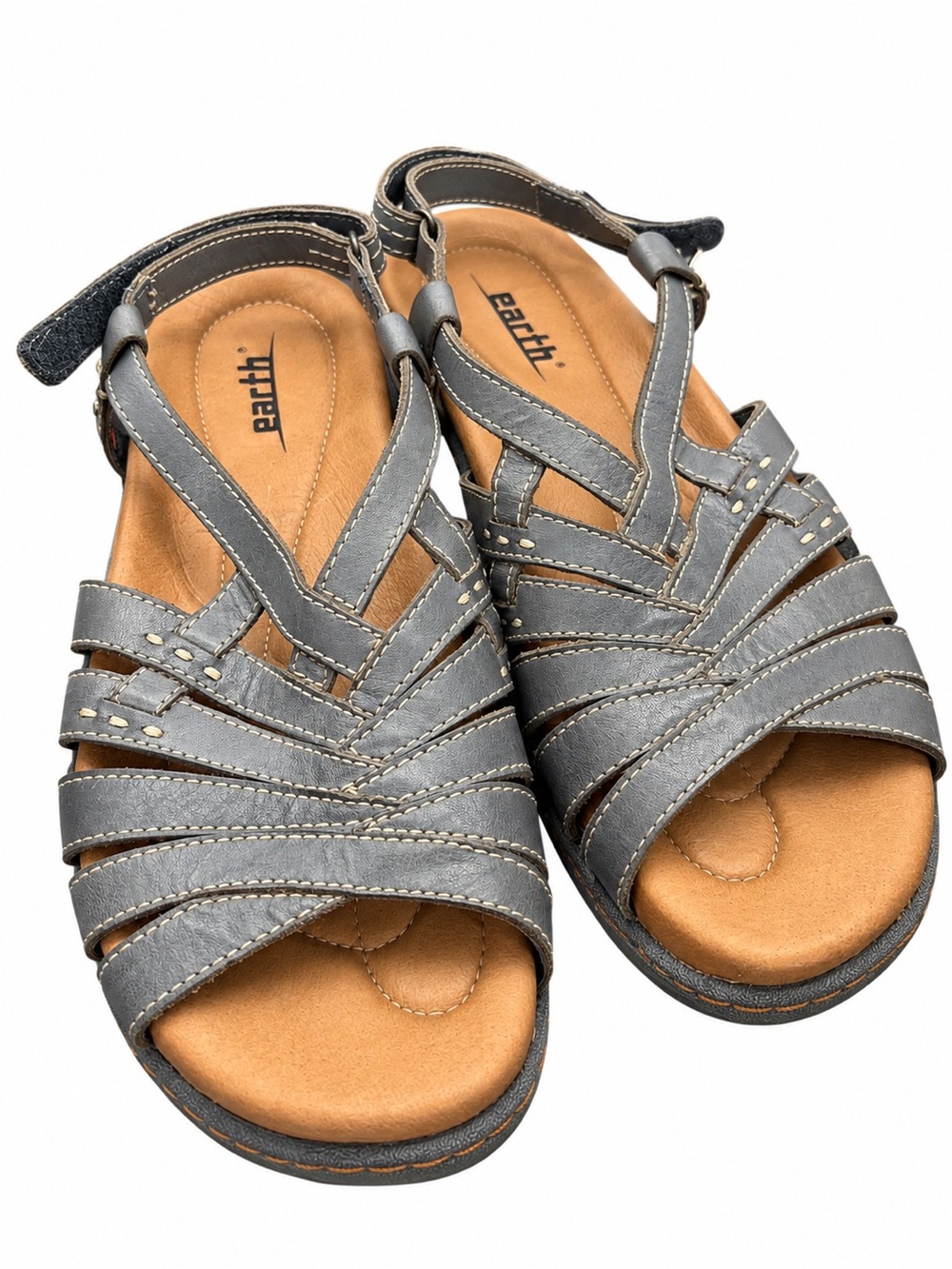 Earth Women’s 7.5 Gray Blue Leather Strappy Sandals Comfort Adjustable